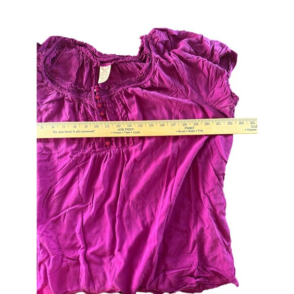 Faded Glory Magenta Smocked Blouse Plus Size XXL Womens Short Sleeve Button Top - Picture 6 of 6